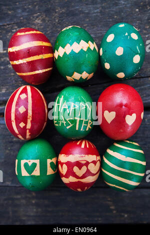 Easter card, colored eggs with ornament Happy Easter Stock Photo