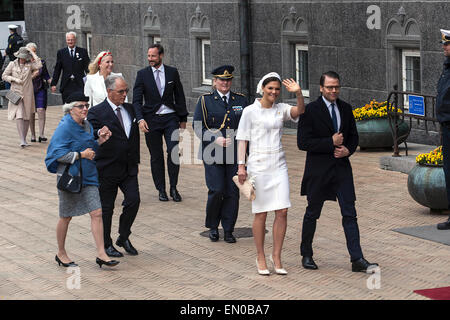Copenhagen, Denmark, April16th, 2015. Swedish Princess Madeleine and husband Christopher O'Neill arrive to Copenhagen City Hall, where Queen Margrethe’s seventy-fifth birthday is celebrated with a lunch and entertainment Stock Photo