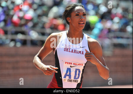 Philadelphia, Pennsylvania, USA. 24th Apr, 2015. A runner from Oklahoma competing in the CW 4x100 Championship of America which was held at the historic Franklin Field in Philadelphia Pa Credit:  Ricky Fitchett/ZUMA Wire/Alamy Live News Stock Photo