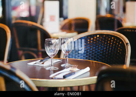 table with two goblets in restaurant Stock Photo