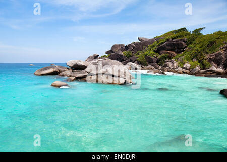 exotic beach, background with blue sky and transparent sea Stock Photo