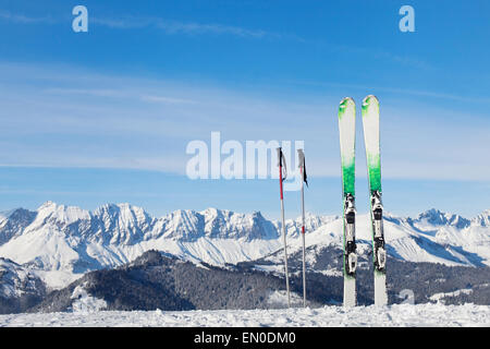 skiing in Alps, ready for winter vacations Stock Photo