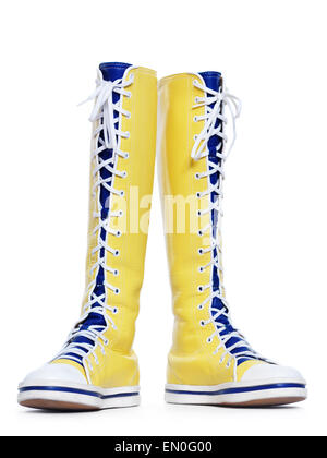 Big yellow boots isolated on white background Stock Photo