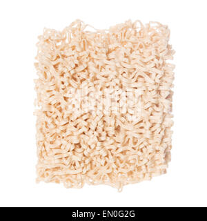 Asian ramen instant noodles block isolated on white background Stock Photo