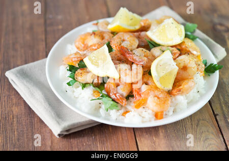 shrimps with rice and lemon Stock Photo