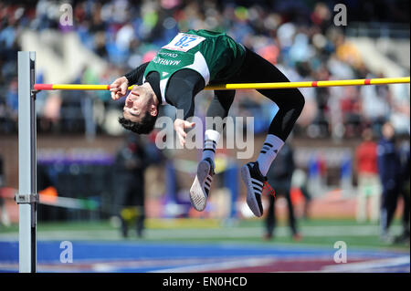 Philadelphia, Pennsylvania, USA. 24th Apr, 2015. CLEMENT GICQUEL (35) of Manhattan College competes in the CM High Jump at the Penn Relays which was held at the historic Franklin Field. Credit:  Ricky Fitchett/ZUMA Wire/Alamy Live News Stock Photo