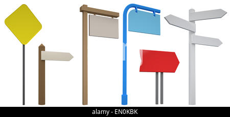 3D Blank signpost collection Stock Photo