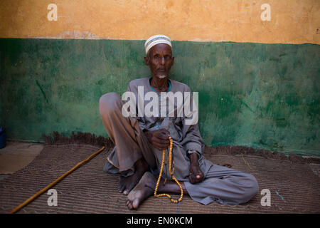 Muslim men have been displaced by violence in Central African Republic. They have found shelter in and around the mosque. Stock Photo