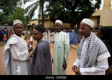 Muslim men have been displaced by violence in Central African Republic. They have found shelter in and around the mosque Stock Photo