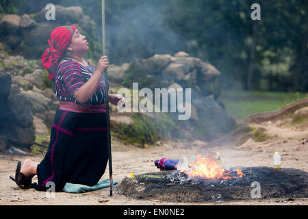 kaminaljuyu (place of ancestors) Archaeological Park is still used by Maya to offer prayers Stock Photo