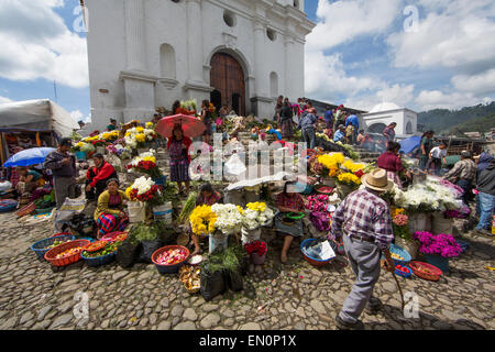 flower market in front of The Iglesia de Santo Tomas, Guatemala Stock Photo