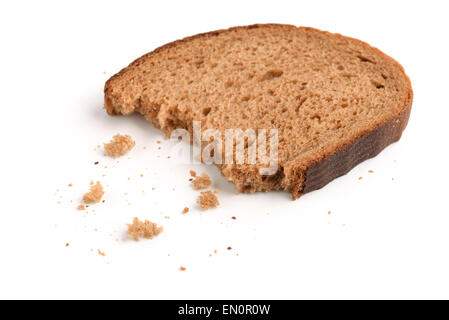 Slice of rye bread and breadcrumbs isolated on white Stock Photo