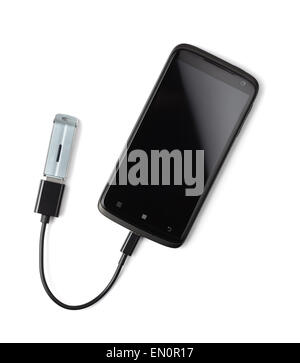 Smartphone with pen drive isolated on white Stock Photo