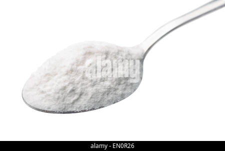 Spoon of baking soda isolated on white Stock Photo