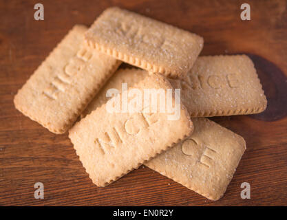 Nice Biscuits, Which are a thin Coconut flavour biscuit and rectangle in shape Stock Photo