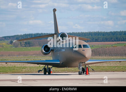 Dassault Falcon 7X (OY-FWO) parked at Inverness Airport Highland Scotland.  SCO 9698. Stock Photo