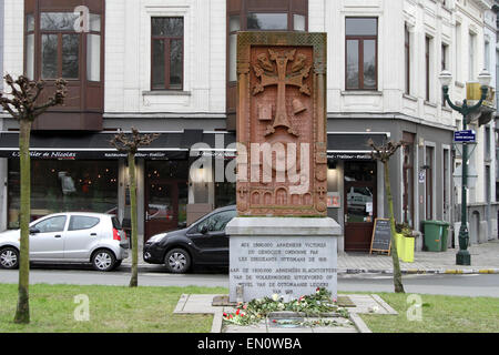 The monument commemorating the Armenian genocide of 1915, on Henri Michaux Square in the Chatelaine district of Brussels Stock Photo