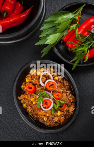 Chilli con carne cooked in the pan Stock Photo