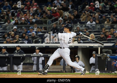 Bronx, New York, USA. 24th Apr, 2015. Yankees MARK TEIXEIRA hits his second homer in the 3rd inning NY Yankees vs. NY Mets, Yankee Stadium, Friday, April 24, 2015. Credit:  Bryan Smith/ZUMA Wire/Alamy Live News Stock Photo