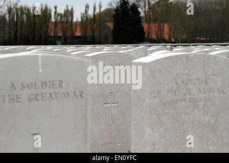 The graves of soldiers from the First World War at Tyne Cot cemetery, near Ypres, Belgium. Stock Photo