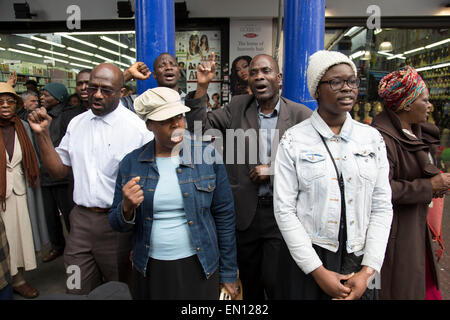 London, UK. Saturday 25th April 2015. The Deeper Life Bible Church sing to spread their Christian word, in Brixton, South London, UK. Credit:  Michael Kemp/Alamy Live News Stock Photo