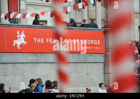 London, UK. 25th Apr, 2015. Trafalgar Square, London, UK. 25th April 2015. The Feast of St George is celebrated in Trafalgar Square, London, with food, drinks and entertainments all with a St George theme. Credit:  Matthew Chattle/Alamy Live News Stock Photo