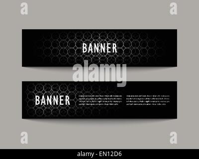 futuristic style banner design set with silver circles pattern over black background Stock Vector