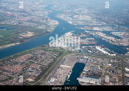 view at the rotterdam harbor from a plane Stock Photo