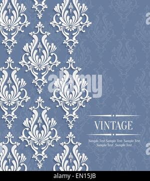 Vector 3d Vintage Background for Greeting or  Invitation Card with Floral Damask Pattern Stock Vector