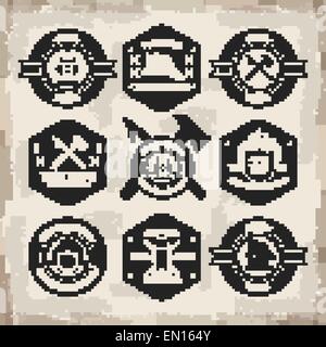 diverse fire department emblems set isolated over beige background Stock Vector
