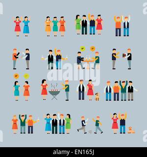social activity flat icon set isolated over blue background Stock Vector