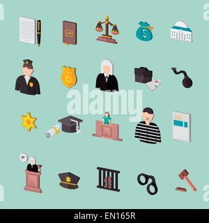 law and judgment isometric concept icons set over turquoise Stock Vector