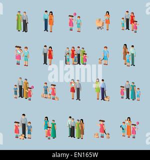 family concept isometric icons set over blue background Stock Vector