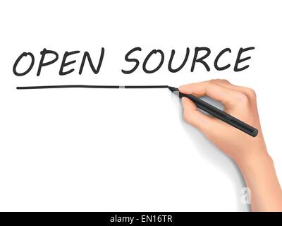 open source words written by 3d hand over white background Stock Vector