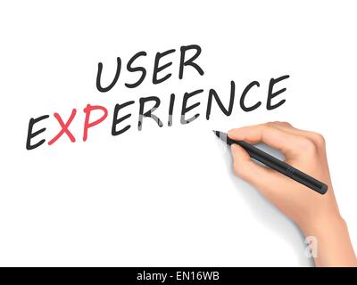 user experience words written by 3d hand over white background Stock Vector