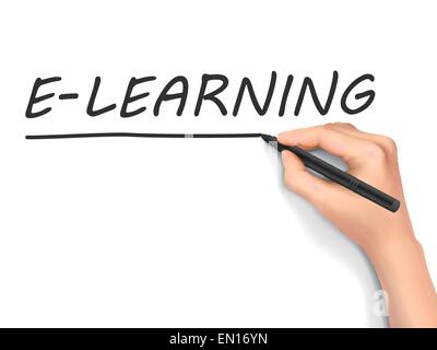 e-learning word written by hand on white background Stock Vector