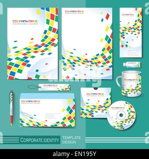 corporate identity template with colorful square distorted elements. abstract background vector illustration Stock Vector
