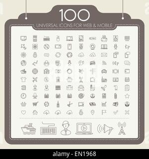 100 universal icons set for website and mobile Stock Vector
