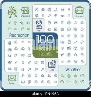 lovely 100 universal icons set for website and mobile Stock Vector