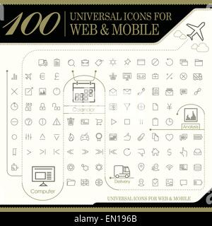 attractive 100 universal icons set for website and mobile Stock Vector