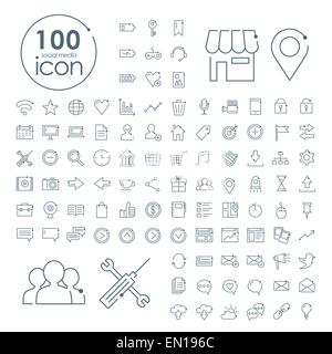100 social media icons set over white background Stock Vector