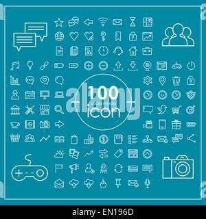 100 social media icons set over blue background Stock Vector