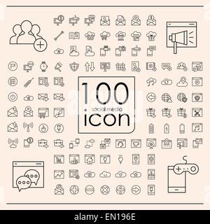 100 social media icons set over beige background Stock Vector