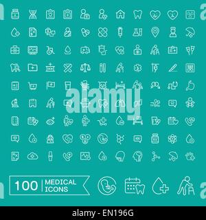 lovely 100 medical icons set over turquoise background Stock Vector
