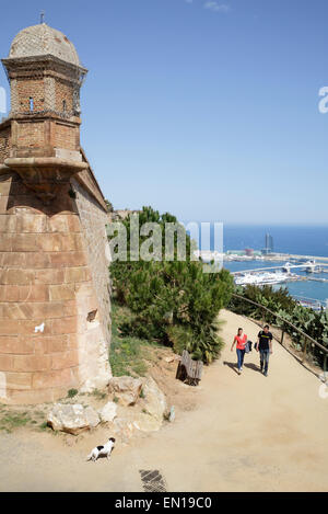 view from Castell de Montjuic over the ports, Barcelona, Catalonia, Spain