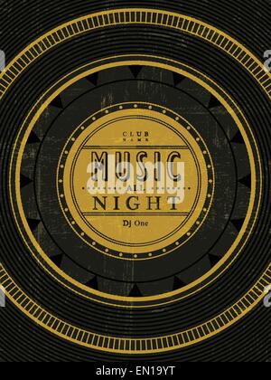 music all night poster with vinyl record element Stock Vector