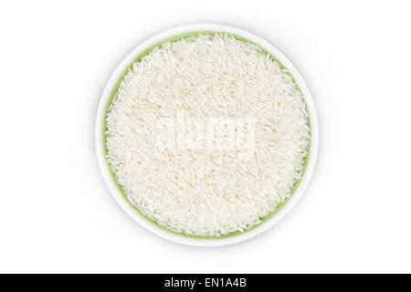 Raw rice in a bowl on white background Stock Photo