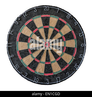 An Old Grungy Dart Board On A White Background Stock Photo