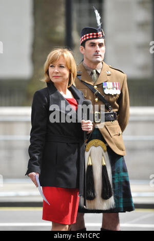 Whitehall, London, UK. 25th April 2015. BBC journalist Sian Williams interviewing at the Gallipoli and Anzac centenary commemorations on Whitehall. Credit:  Matthew Chattle/Alamy Live News Stock Photo