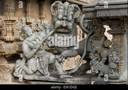 Beluru in Hassan district in the state of Karnataka, India. The town is renowned for its Chennakesava temple, one of the finest examples of Hoysala stone sculpture  workmanship. Stock Photo